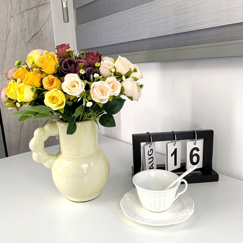 10-Bloom Artificial Rose Bush, 12" Tall, Modern Style for Home Decor, Wedding Arrangements, and Events