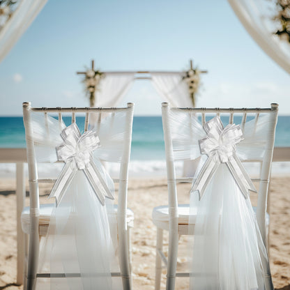 Bridal Shower Decor Kit - Chair Tulle, Satin Sash & Bow for Wedding/Party Decor