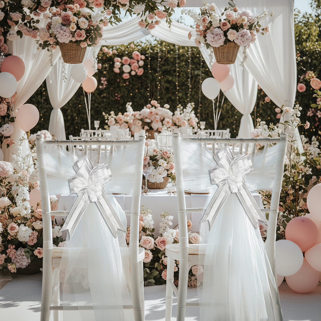 Bridal Shower Decor Kit - Chair Tulle, Satin Sash & Bow for Wedding/Party Decor