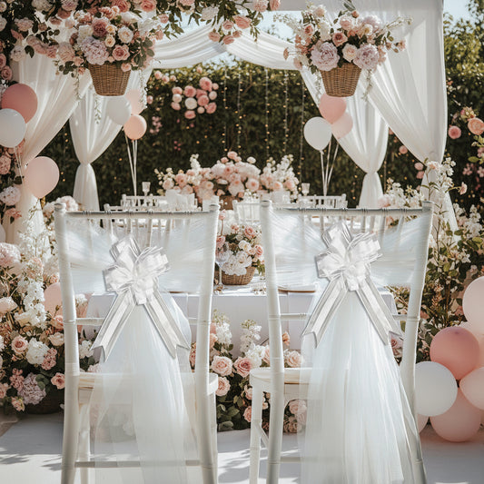 Bridal Shower Decor Kit - Chair Tulle, Satin Sash & Bow for Wedding/Party Decor