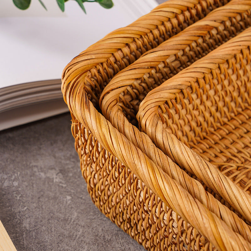 Premium Braided Rattan Organizer Set 3 Piece Modular Desktop Storage for Vanity Cosmetics & Office Décor