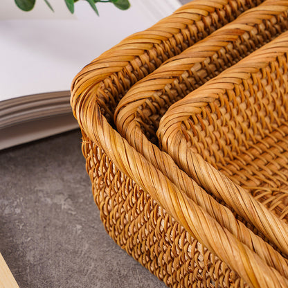 Premium Braided Rattan Organizer Set 3 Piece Modular Desktop Storage for Vanity Cosmetics & Office Décor