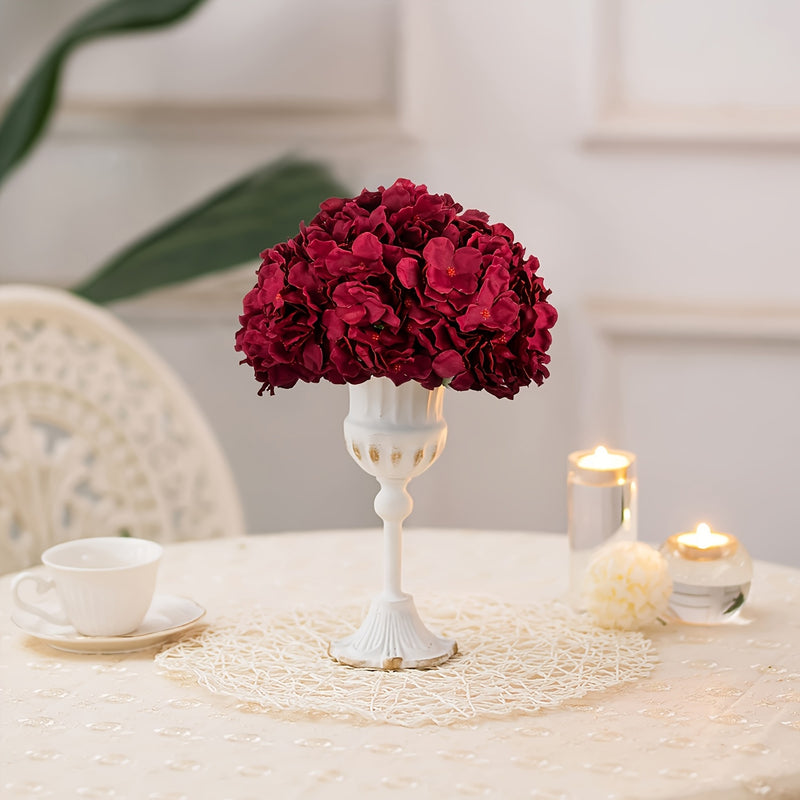 Burgundy Hydrangea Loose Flower Heads, Set of 10, Silk-Like Fabric, 11 Inches, for Wedding Decor, Home Arrangements, and Events