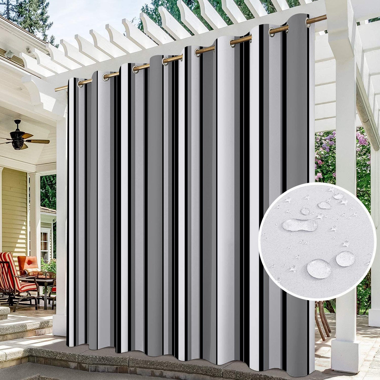 Bulk 2pc Stripe Panel Waterproof Outdoor Curtains Premium Thick Privacy Outside Curtains for Patio Porch Pergola Cabana Wholesale