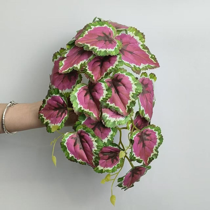 Single Stem Begonia Leaf Artificial Plant, 12 Inch Realistic Faux Greenery for Home, Hotel, and Event Decor