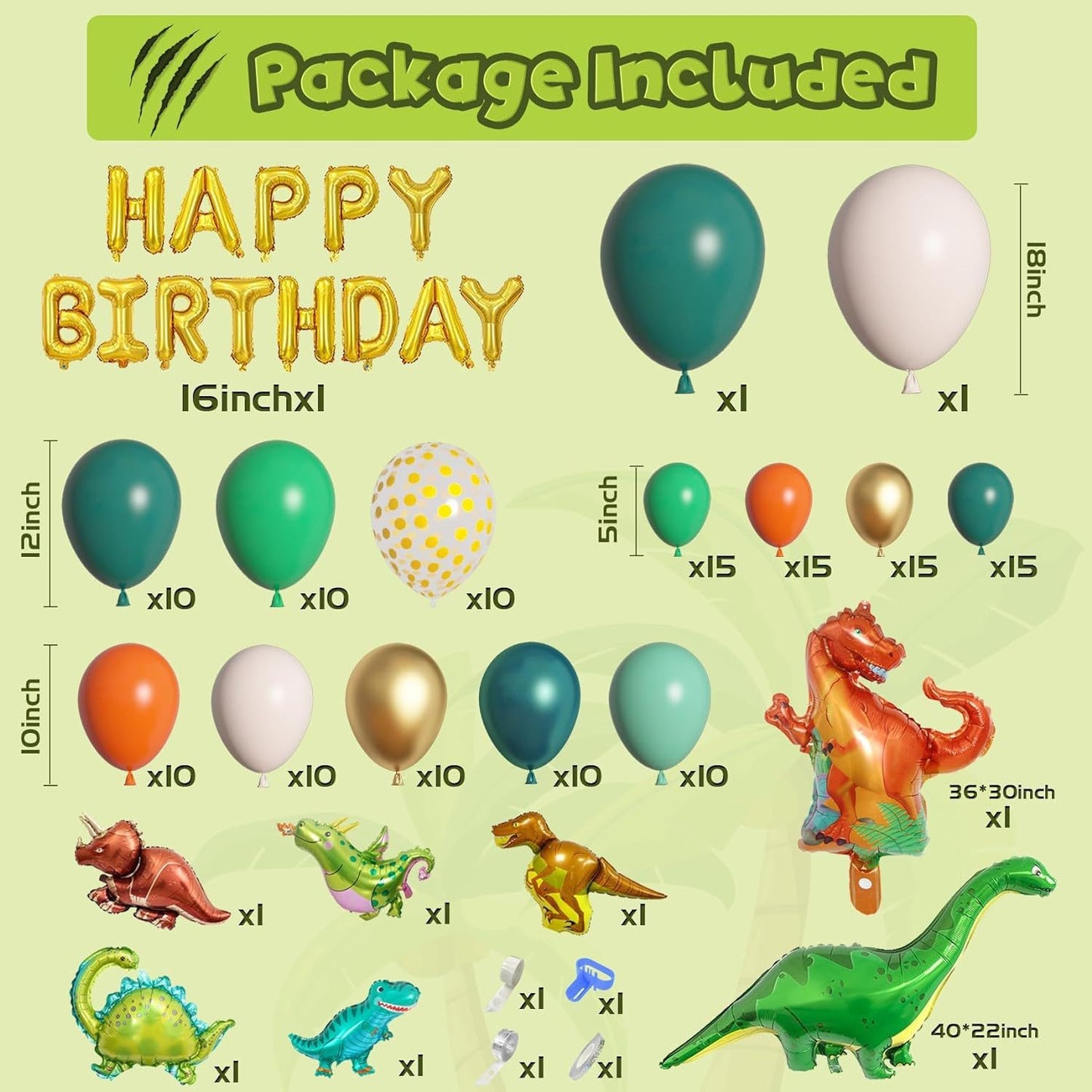 Dinosaur Balloon Arch Kit (167pcs) - Kids Birthday Party Supplies | Dinosaur Themed Decor