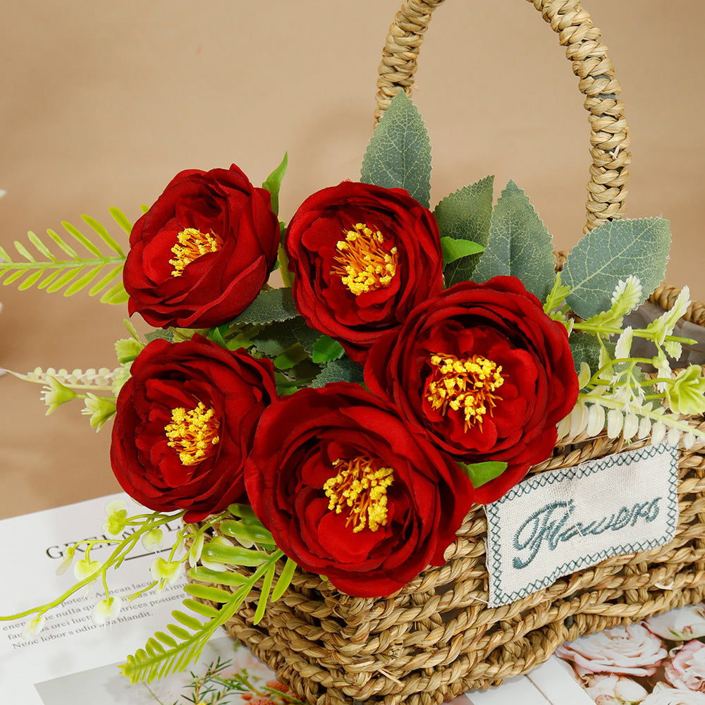 5-Stem Happy Rose Artificial Flowers 12" - Home Wedding Decor Table Centerpiece