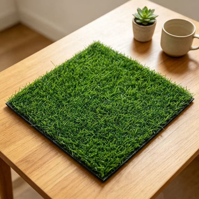 Artificial Grass Mat Square Turf Tile, Faux Gardenia Tree Accent, Nordic Style, for DIY Displays, Weddings and Window Décor