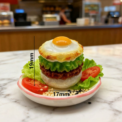 Wedding Decor DIY Fried Egg Burger Resin Charms - 10pcs Mini 3D Charms for Keychains Hair Clips Headpieces (0.75x0.67in)