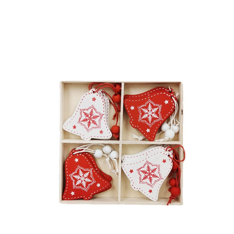 12 Pcs Christmas Ornaments Set with Snowflakes, Bells, Elk Wooden Pendants, Hanging Decorations in 4-Grid Box