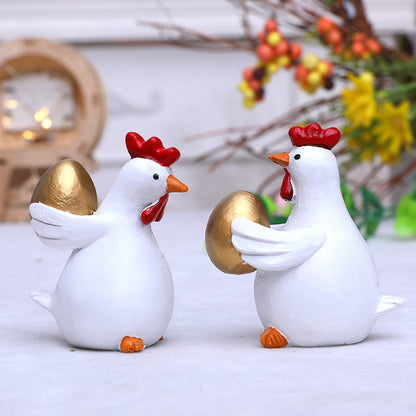 Easter Cute Chicken & Golden Egg Resin Decor Set - 2-Piece Indoor/Outdoor Home Figurines