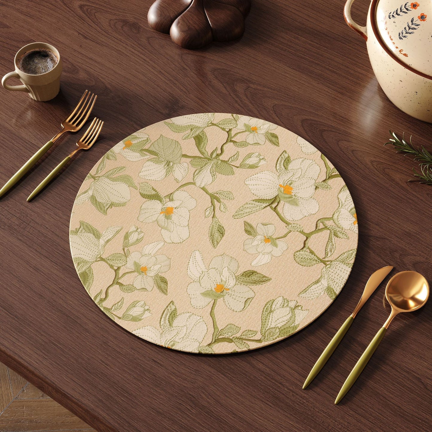 Heat-Resistant Round Placemats (13"x13") - Waterproof Oil-Proof Thickened Chinese Style Table Mats for Dining & Hotel