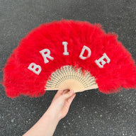 Bachelorette Party Bride Feather Fan - White with Pearl "Bride" Lettering | Wedding & Bridal Decor