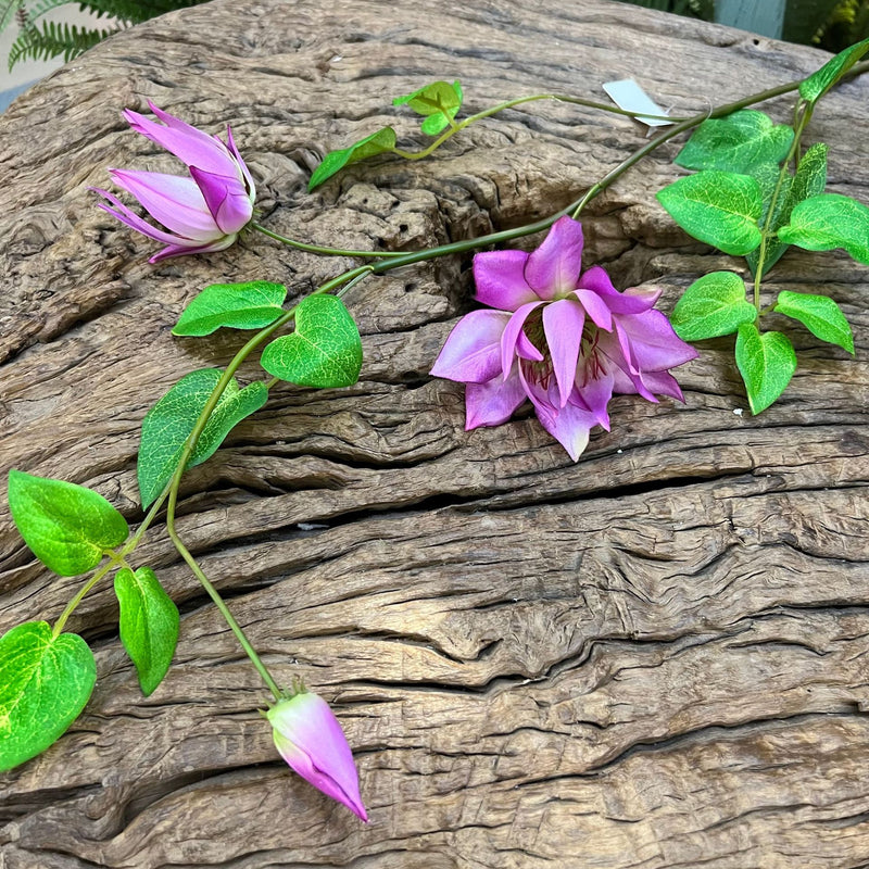 Artificial Clematis Stem, 35" Realistic Silk Flower for Home Decor, Wedding Centerpieces & Commercial Displays, Set of 3 Blooms