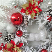 Artificial Christmas Wreaths with Elk, Cedar, Pinecones, Glitter Poinsettias – Holiday Front Door Wall Hanging Decoration, Bulk Wholesale