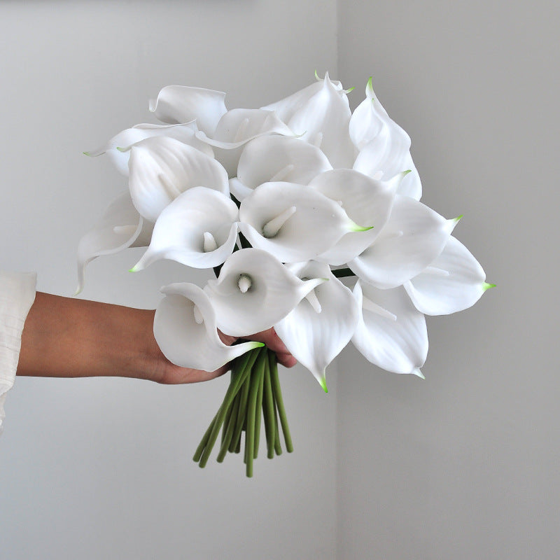 Calla Lily Bouquet, 7-Bloom Artificial Flowers, 13" Tall, PU Material, Wedding, Home Decor