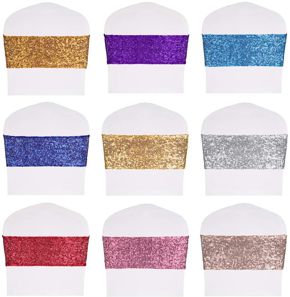 Bulk 2 Pcs Stretch Sequin Chair Sashes Glitter One-Sided Sequins Chair Bands Wholesale