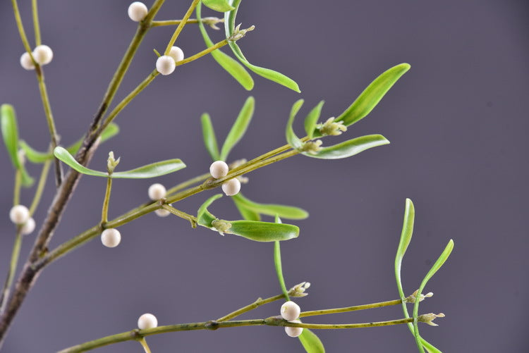 3 Pcs Artificial Mistletoe Stems with Leaf and Pearl Fruit, 12 Inch Winter Xmas Floral Arrangement