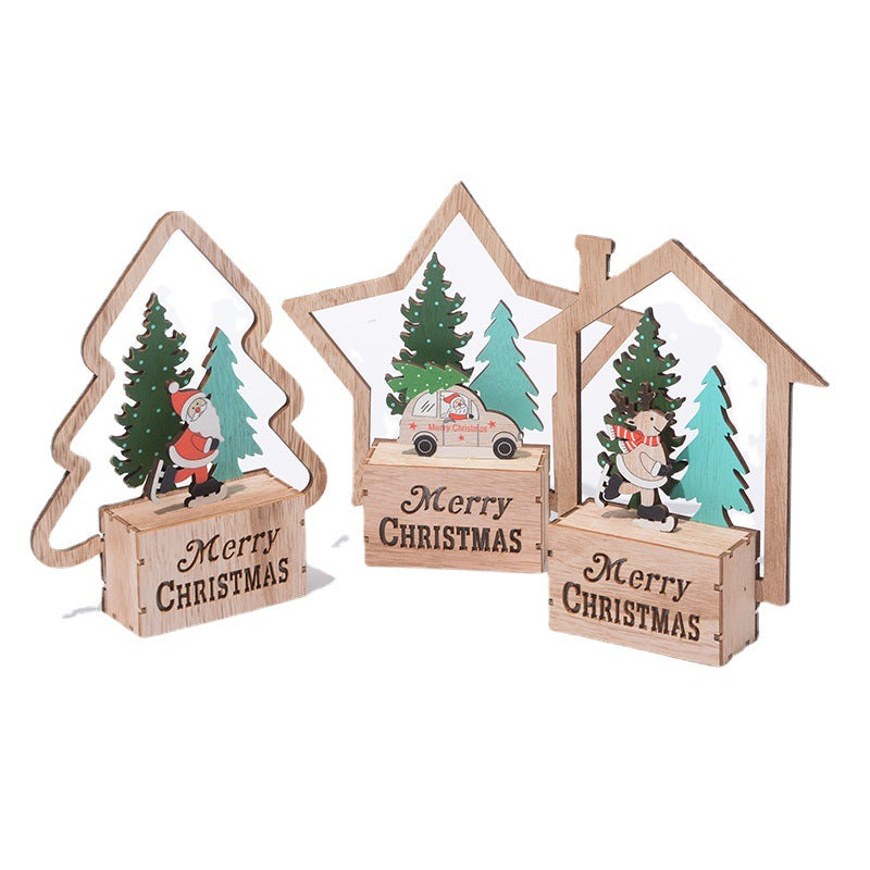 Wooden Merry Xmas Ornament Set with Hollow-out House, Star & Tree Designs for Tabletop Decor, Bulk Pack