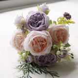 Premium Real Touch 6 pcs Silk Roses Luxury Wedding Bridal Bouquets & Persian Décor Centerpiece for Vase Table Arrangements