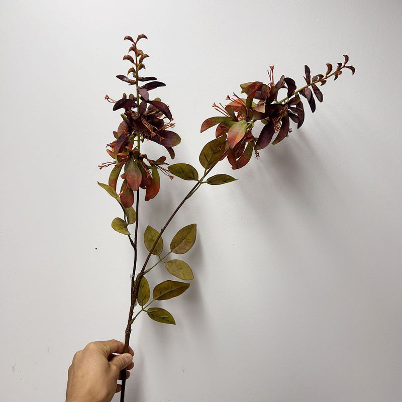 Single Stem Artificial Coral Leaf with Erythrina and Eucalyptus, 32.7" Faux Greenery for Vase Arrangements, Indoor or Outdoor Decor