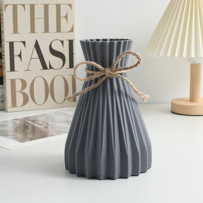 Bulk 2 Pcs 6.7X4.7in Water Corrugated Plastic Vase with Rope Paper Folding Shape Vases Wholesale