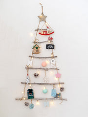 Wooden Christmas Tree Ornaments Bulk Set with Star Topper and Ladder Branch Design, Hanging Holiday Decorations
