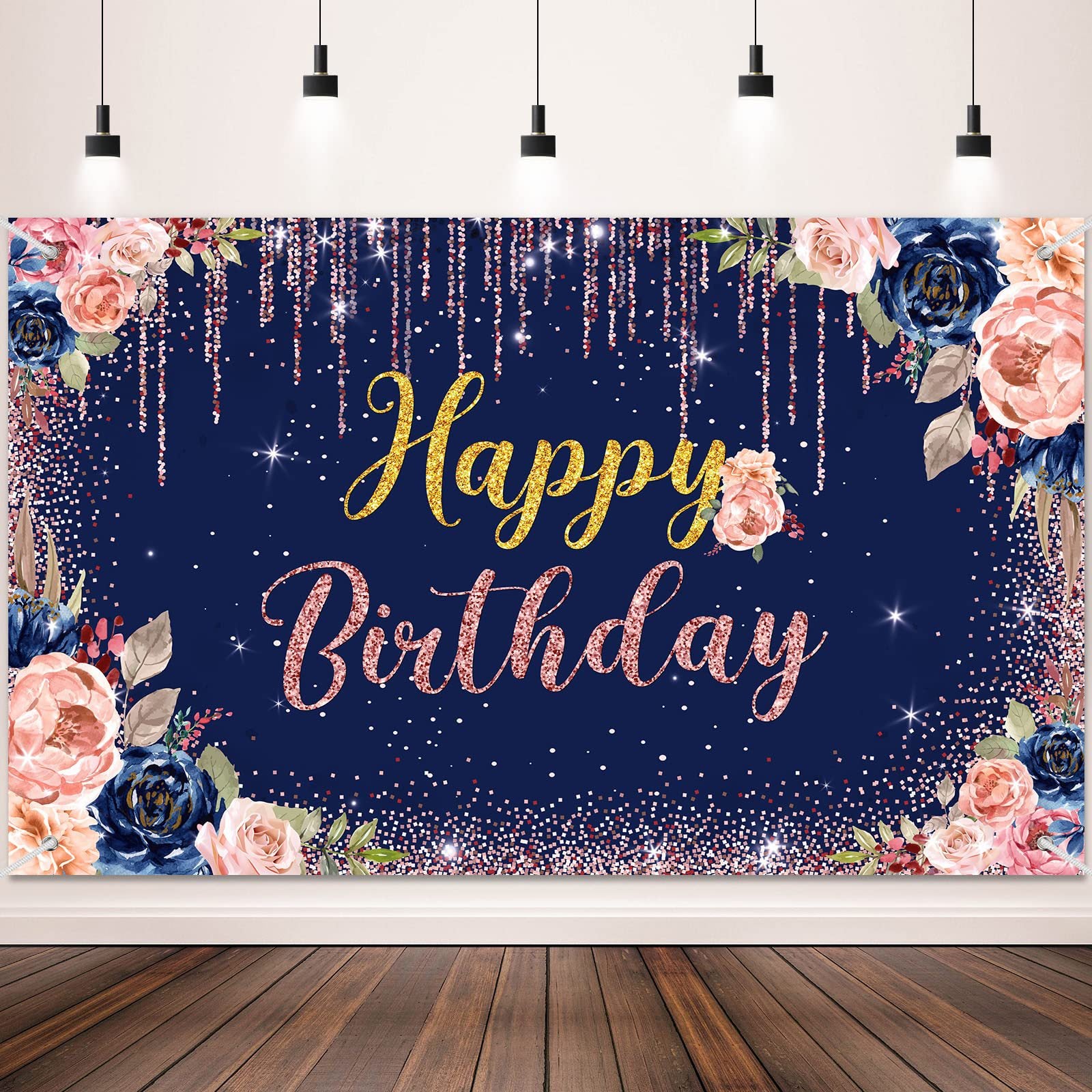Bulk 10 Pcs Happy Birthday Backdrop Rose Glitters Banner for Wedding Bridal Engagement Shower Bachelor Birthday Anniversary Party Supplies Wholesale