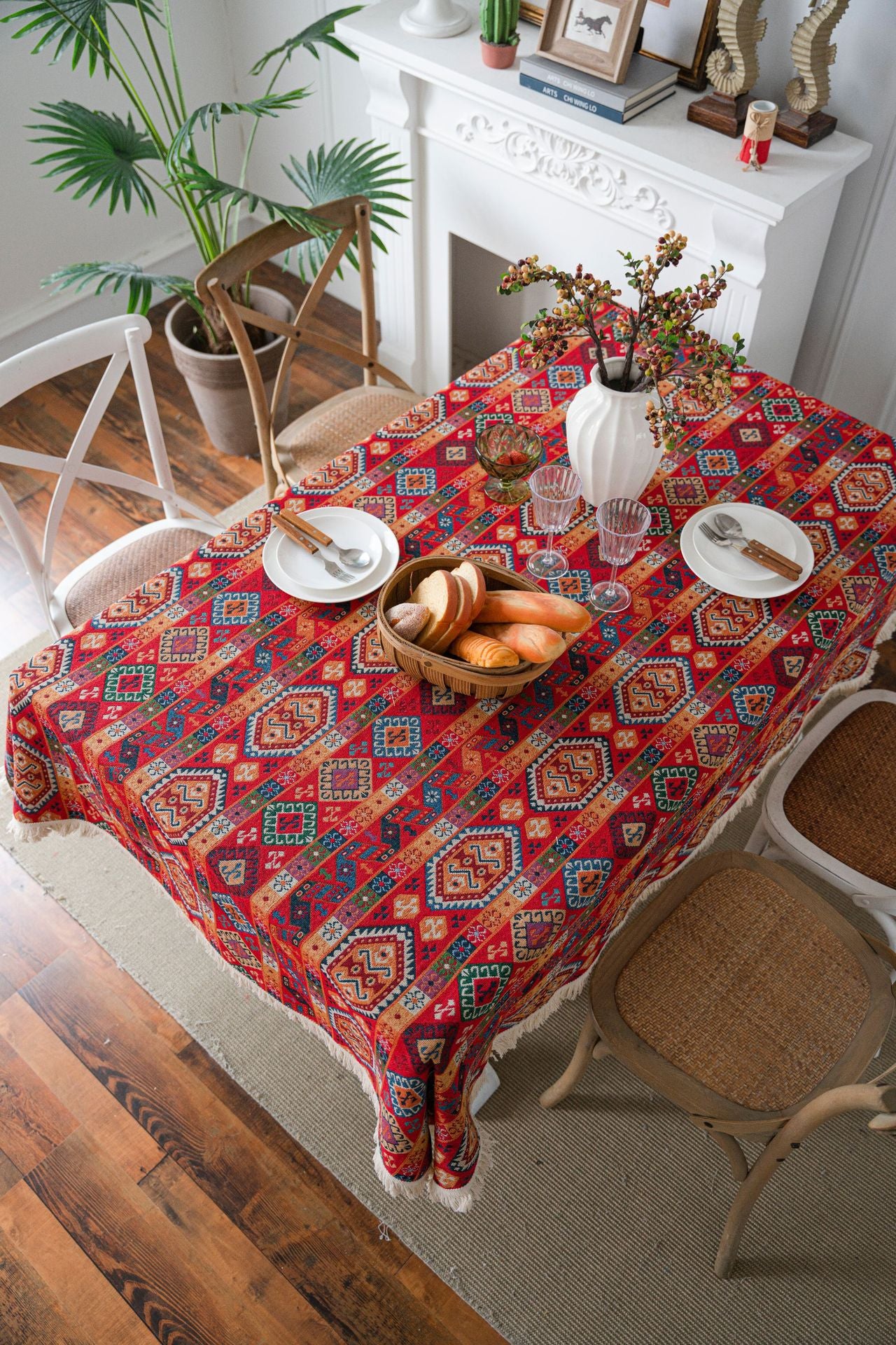 Bulk Yarn Dyed Thick Tablecloth with Tassel for Holiday Winter Decor Wholesale