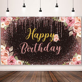 Bulk 10 Pcs Happy Birthday Backdrop Rose Glitters Banner for Wedding Bridal Engagement Shower Bachelor Birthday Anniversary Party Supplies Wholesale