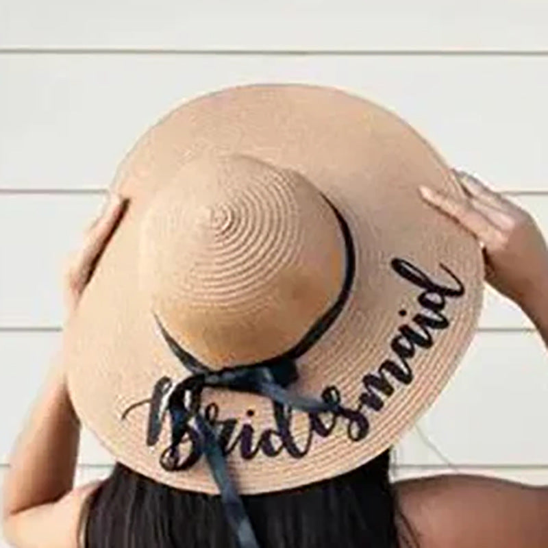 Wedding Bride Bridesmaid Letter Sun Hat - Straw Photo Prop Hat (22.4 Inch Head Circumference)