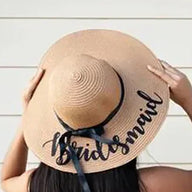 Wedding Bride Bridesmaid Letter Sun Hat - Straw Photo Prop Hat (22.4 Inch Head Circumference)