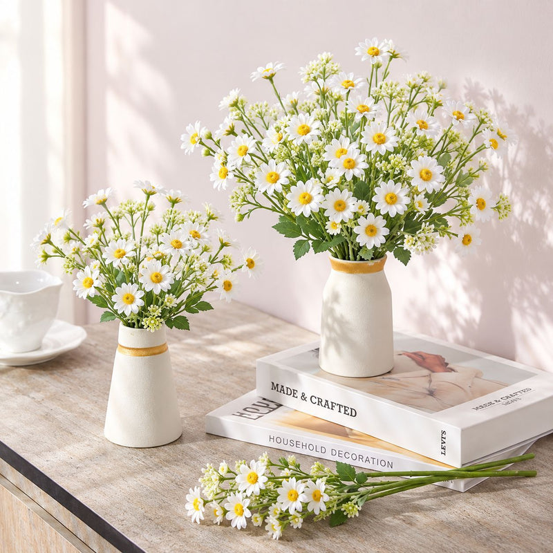 Artificial Daisy Bush, Faux Silk Chamomile Flowers, Bendable Stem, for Weddings, Home Decor & Display Windows