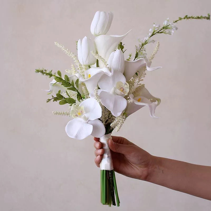 Bulk Tulip Bridal Bouquet 15" Luxury Artificial Flower Hand Tied Flexible Stems Fade Proof for Wedding Ceremony Bridesmaids Whoelsale