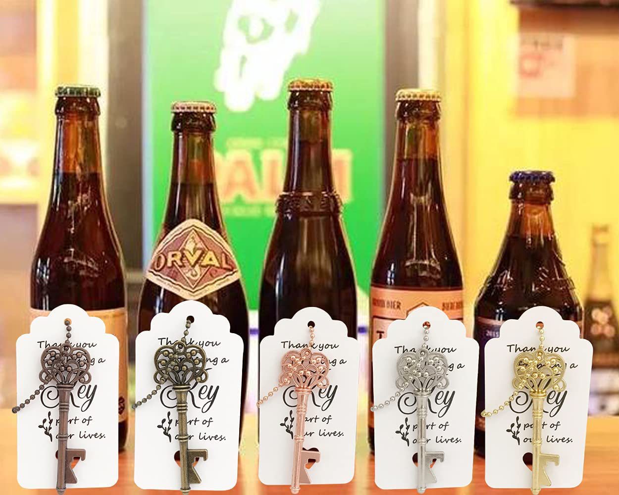 Bulk 50 Pack Vintage Skeleton Key Bottle Openers Wedding Favors Set with Keychains Durable Metal Bottle Opener Bulk for Bridal Showers Rehearsal Dinners & Anniversary Parties Wholesale