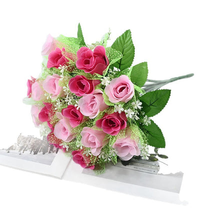 Bridal Wedding Bouquet: 18-Head Artificial Rose Bouquet with Tulle (Wedding Decor & Home Table Accent)