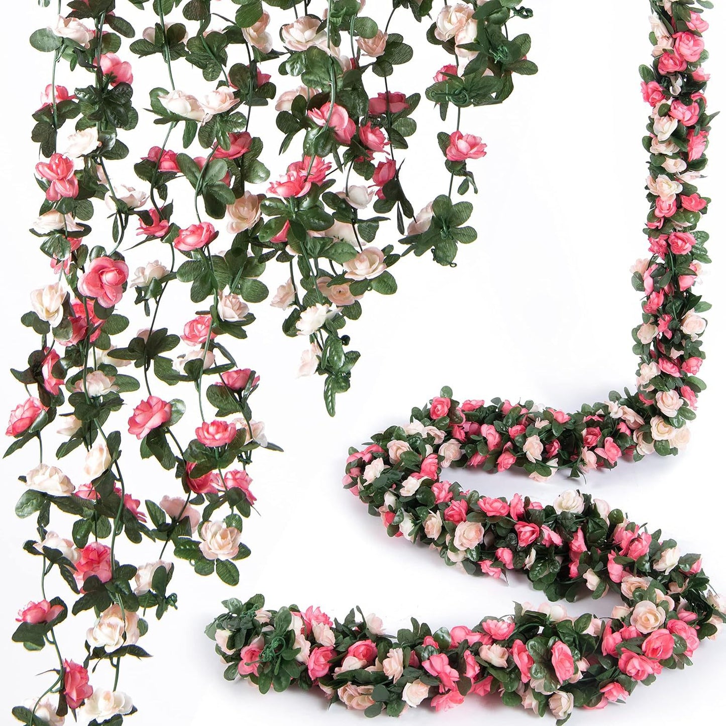 Bulk 8 Pcs Flower Garland 2025 Silk Rose Vine Greenilk Leaves Wedding Arch Boho Wall Decor Reusable Hypoallergenic Party Wholesale