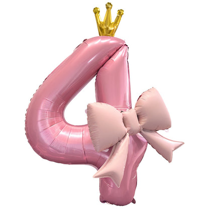 Pink Bow Number Balloons - 21 Inch Foil Balloons for Girls Birthday Decor Kids Outdoor Photo Props Party Scene Setup