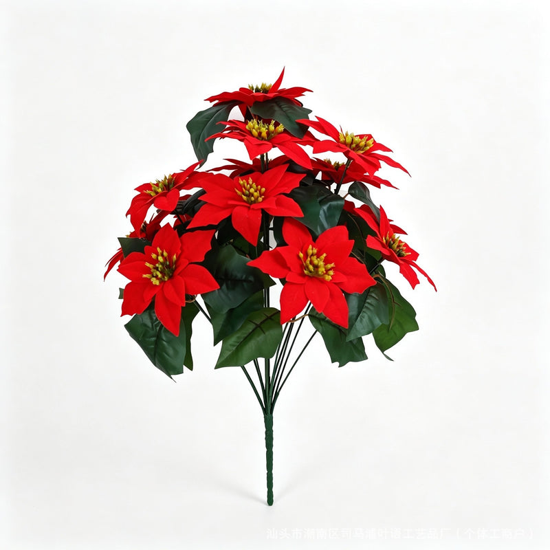 Artificial Poinsettia Bush with 14 Blooms, 20" Tall, PVC, Indoor Holiday Decor