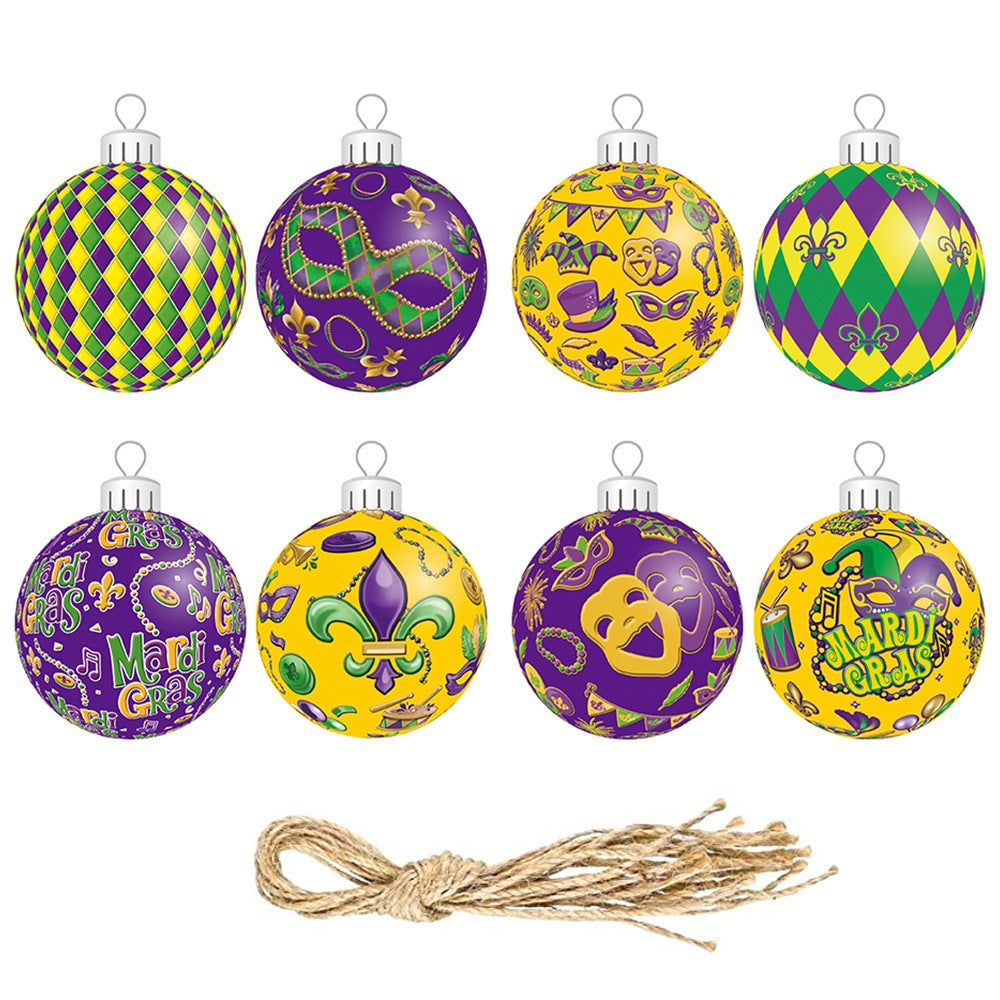 Bulk 16 Pcs Ball-shape Hanging Pendants Decoration with Rope for Mardi Gras Party Decor Wholesale