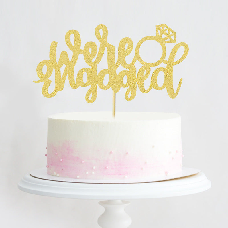 Gold Glitter "We're Engaged" Diamond Ring Cake Topper Romantic Engagement/Wedding Party Decoration