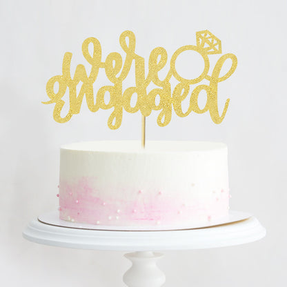 Gold Glitter "We're Engaged" Diamond Ring Cake Topper Romantic Engagement/Wedding Party Decoration