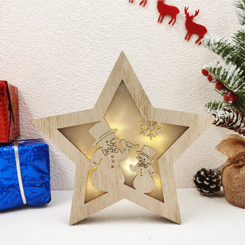 LED Star Hanging Ornaments with Hollow-out Elk and Snowman Design, Bulk Set
