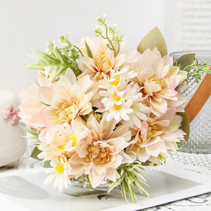 Wedding Floral Backdrop Decor Dahlia Bouquet Kit Silk with Bendable Steel Stems for Venue Styling