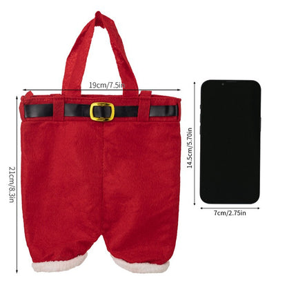Santa-Pants Gift Bag – 11.4"×7.5" Large & 9.4"×6.7" Small Reusable Candy-Wine-Coke Carrier Funny Christmas Wrapper