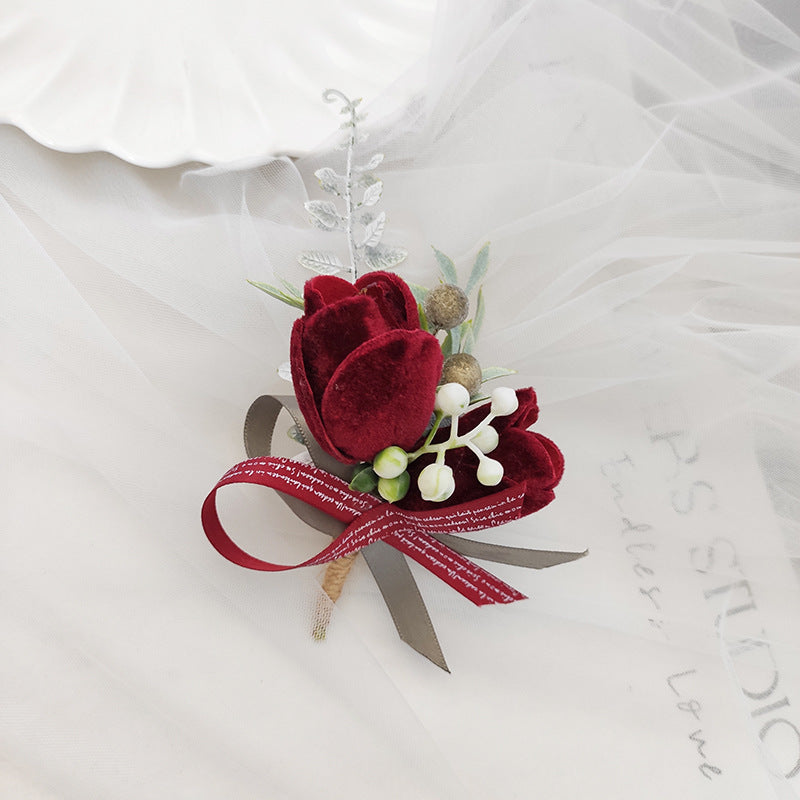 Velvet Tulip Corsage 12 Pcs Bulk Artificial Flowers for Bride Bridesmaid Wedding Party