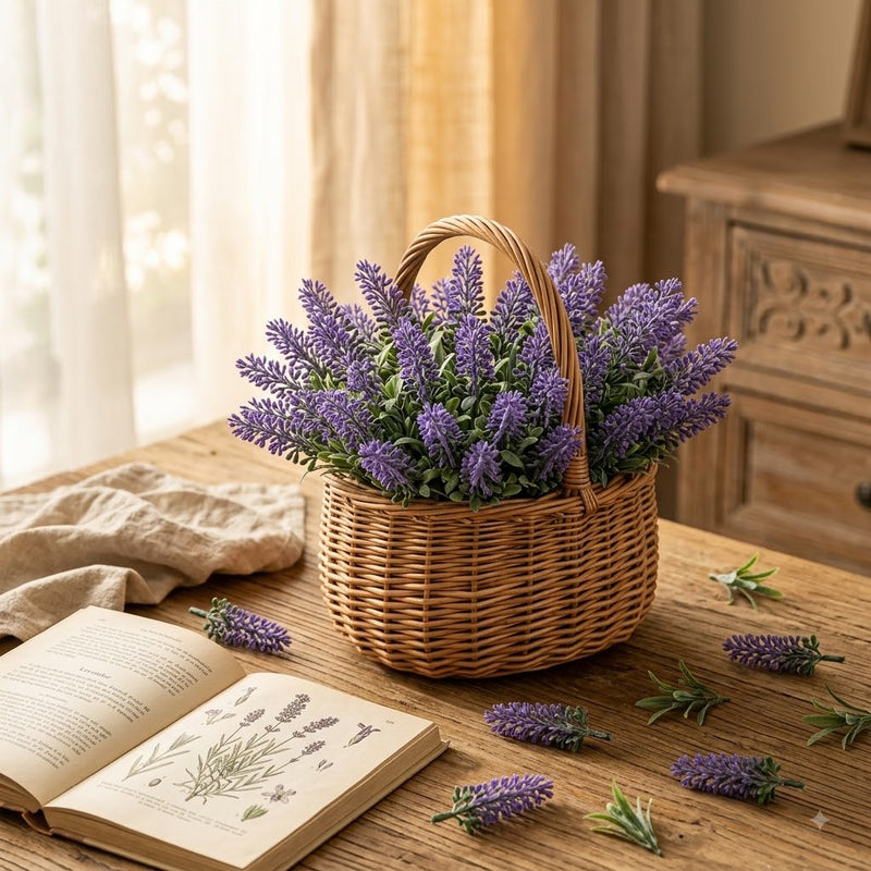Artificial Frosted Lavender Stems, Set of 50, 4" Height, Plastic Material, for Home Decor, Weddings, and Events
