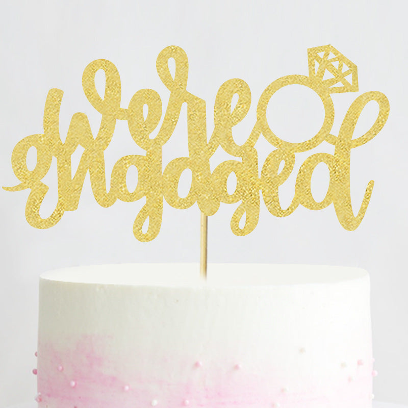 Gold Glitter "We're Engaged" Diamond Ring Cake Topper Romantic Engagement/Wedding Party Decoration