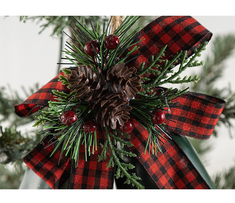 Christmas Iron Bell Ornaments with Pine Cone and Berry Hanging Decorations, Bulk Set