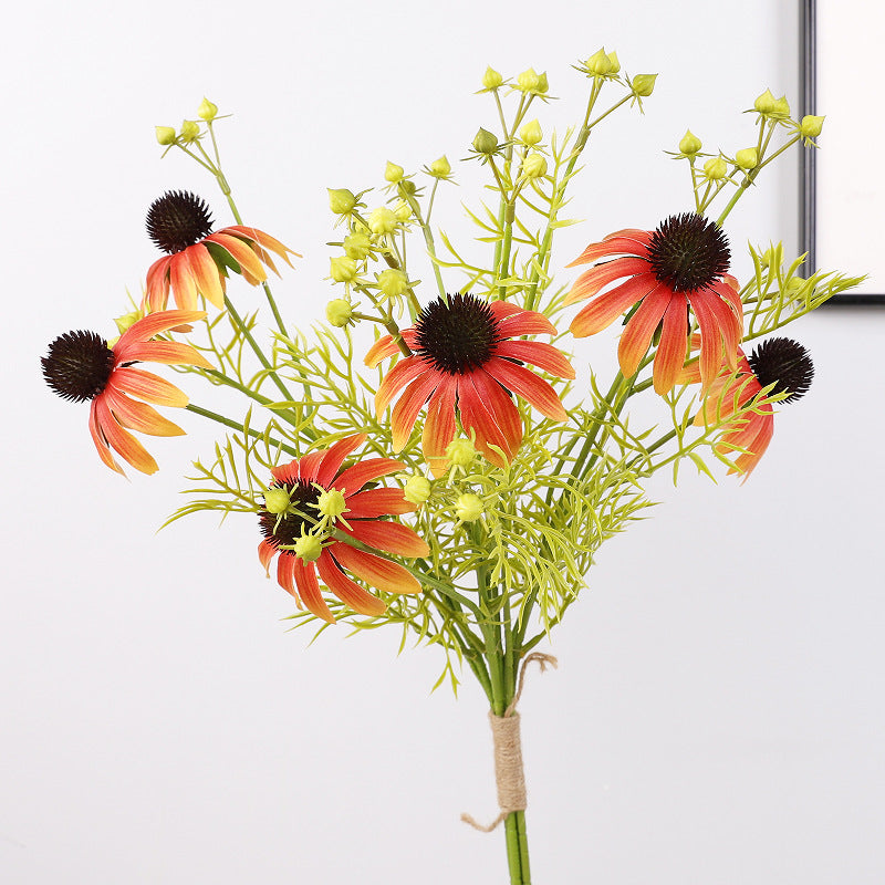 Artificial Coneflower Bouquet, Set of 4 Bouquets with 6 Flower Heads Each, Faux Silk Petals, Wedding & Home Decor